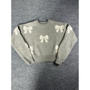 Charlotte Russe Grey with white Bows Crop Sweater - Women's Size Small